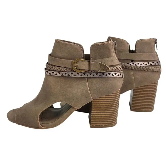 Jellypop Tenley Womens Taupe Peep-Toe Booties Block Heel Braided Strap Zipper 9M - Picture 8 of 9